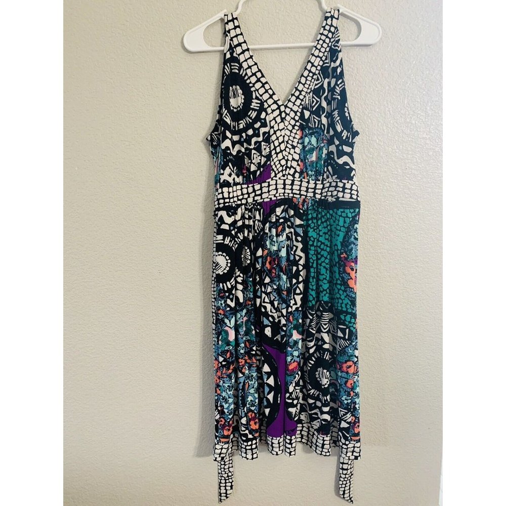 Roz & Ali Women Black Casual Multicolor Sleeveless V-neck Dress‎ Size 12